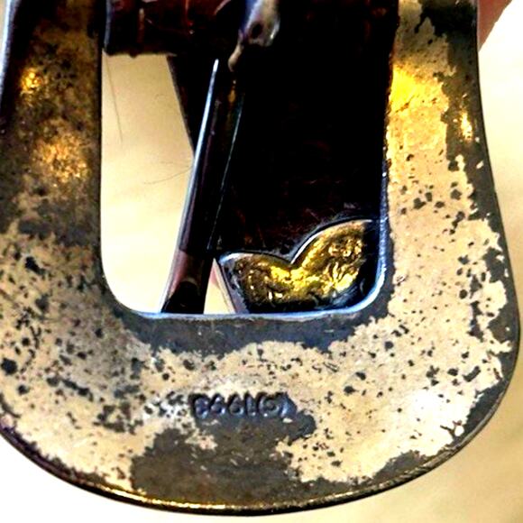 VTG 80s TOOLED LEATHER Western BELT L/XL Silver Buckle & Tip cowboy JUSTIN - Picture 13 of 16